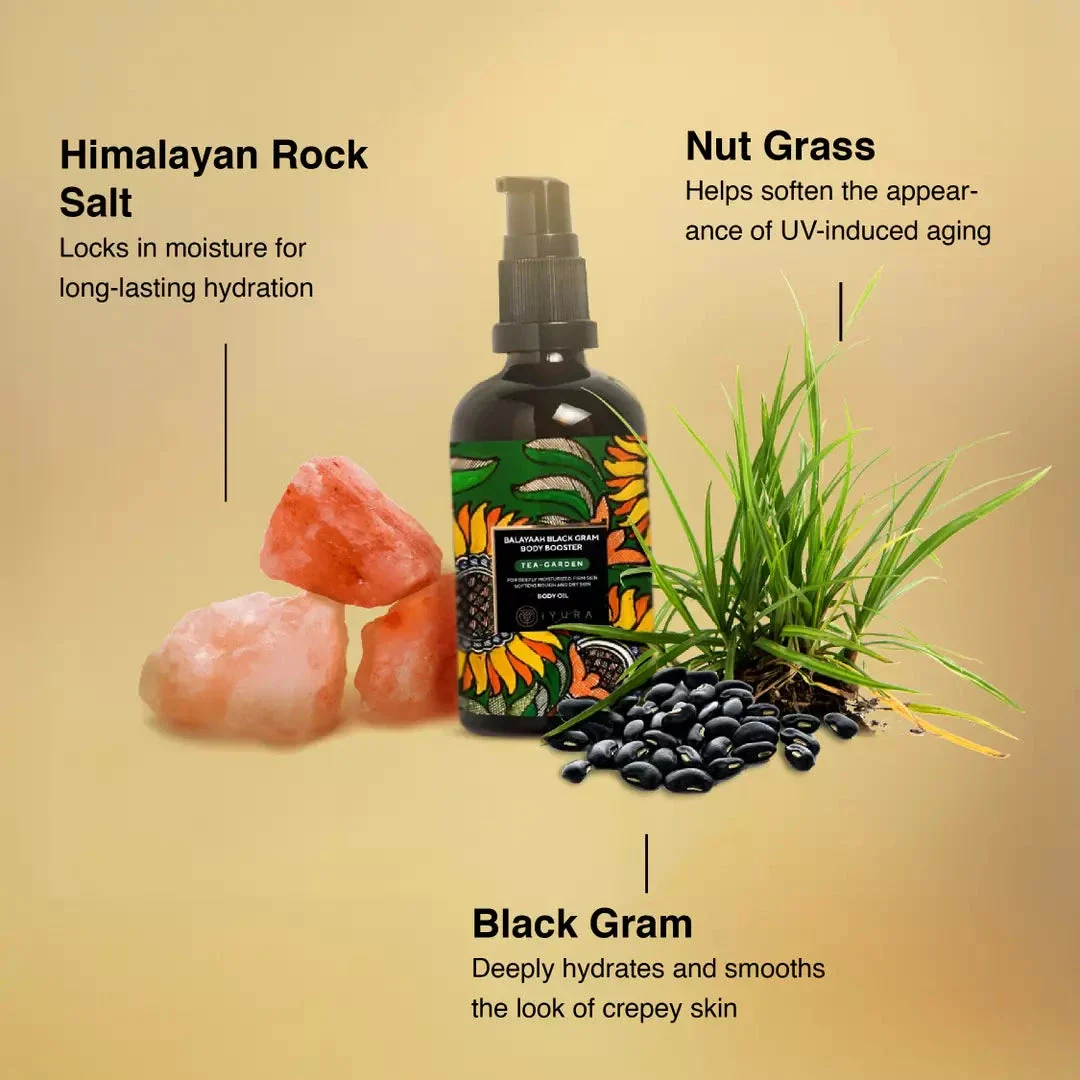 Balaayah Black Gram Body Booster: Tea-Garden Blend - Body Oil for Dry, Saggy Skin - Image 6