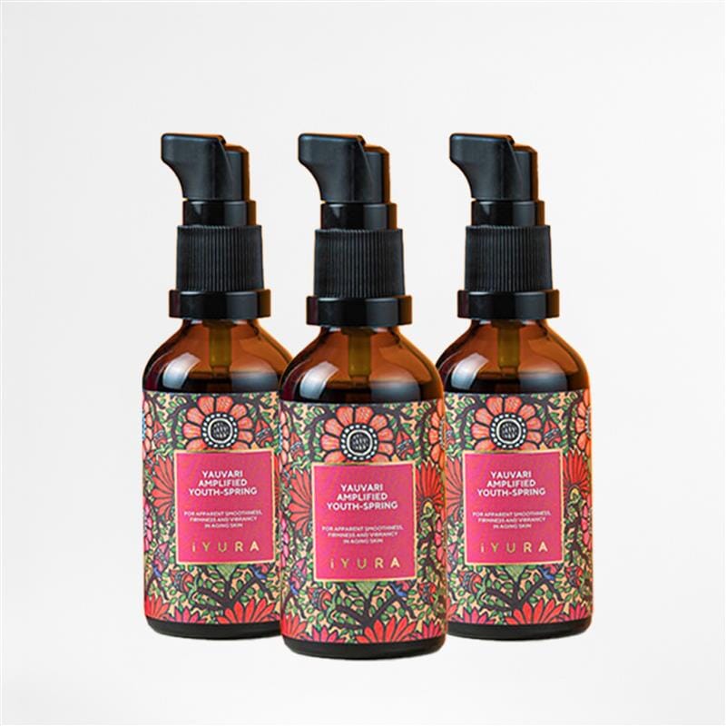 Yauvari Amplified Youth Spring - Face Moisturizing Oil - With Black Gram - Neck-Face-Décolleté Protein-Serum - Pack of 3